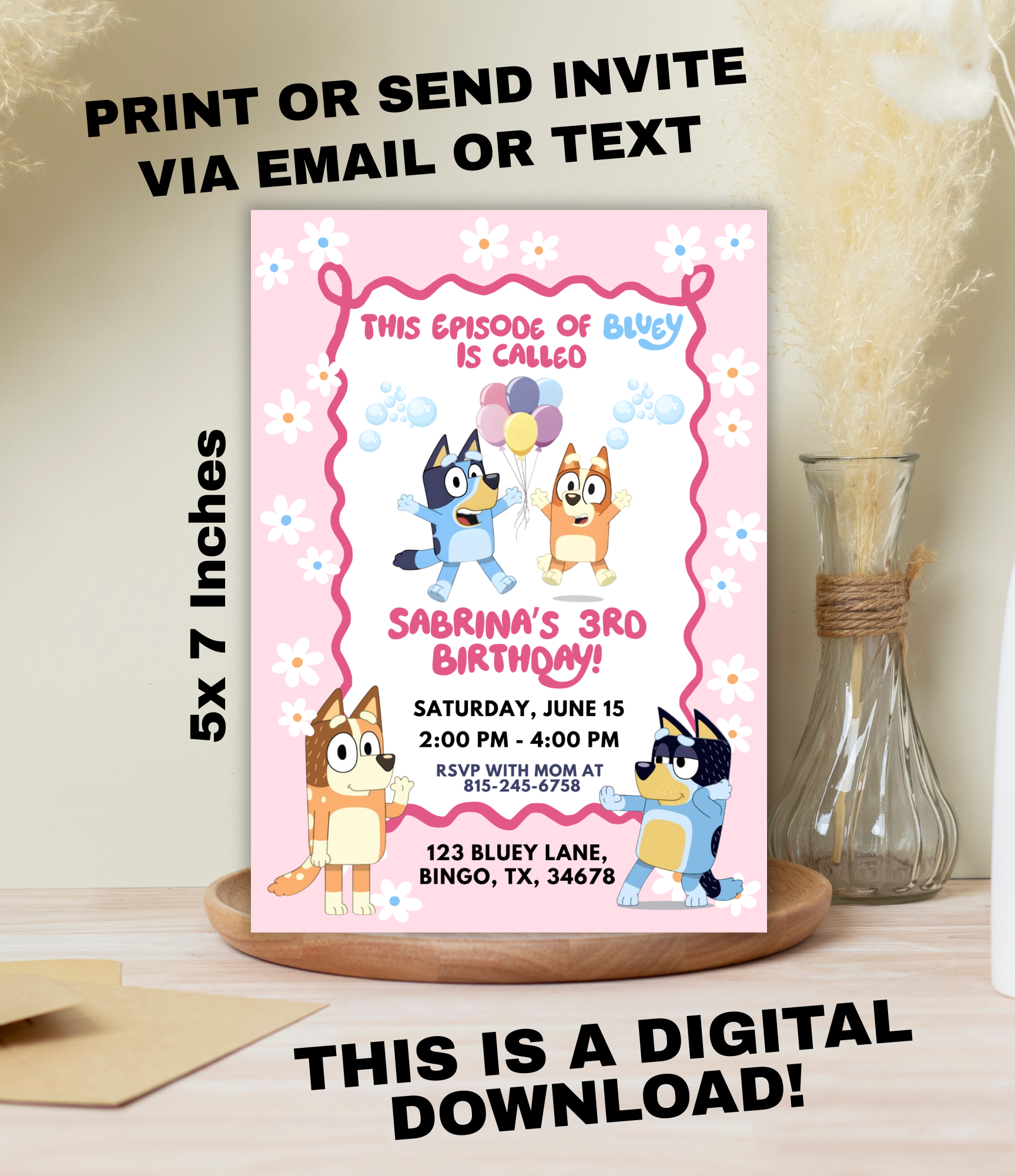 Bluey Birthday Invitation | Personalized Bluey & Bingo Party Invite for Kids | Toddler Birthday Invitation