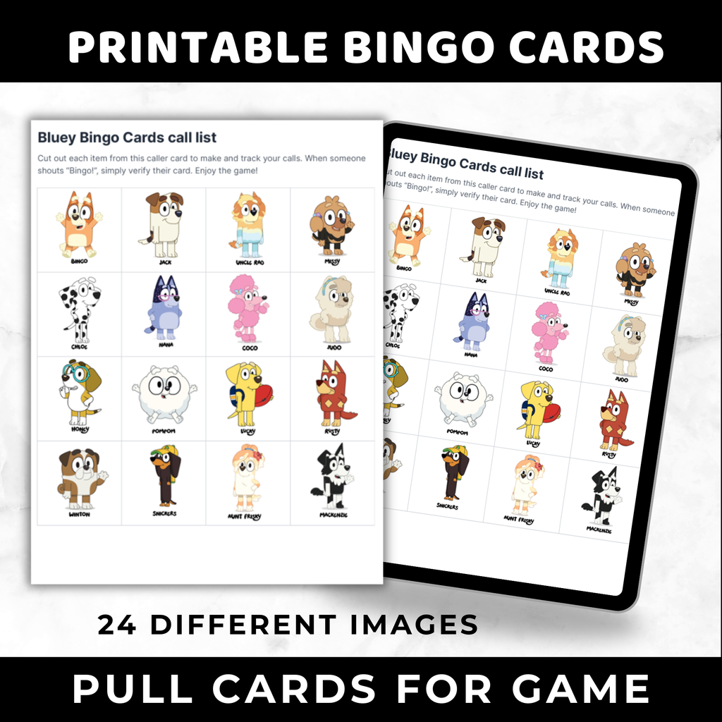 50 Bluey Bingo Cards for Kids