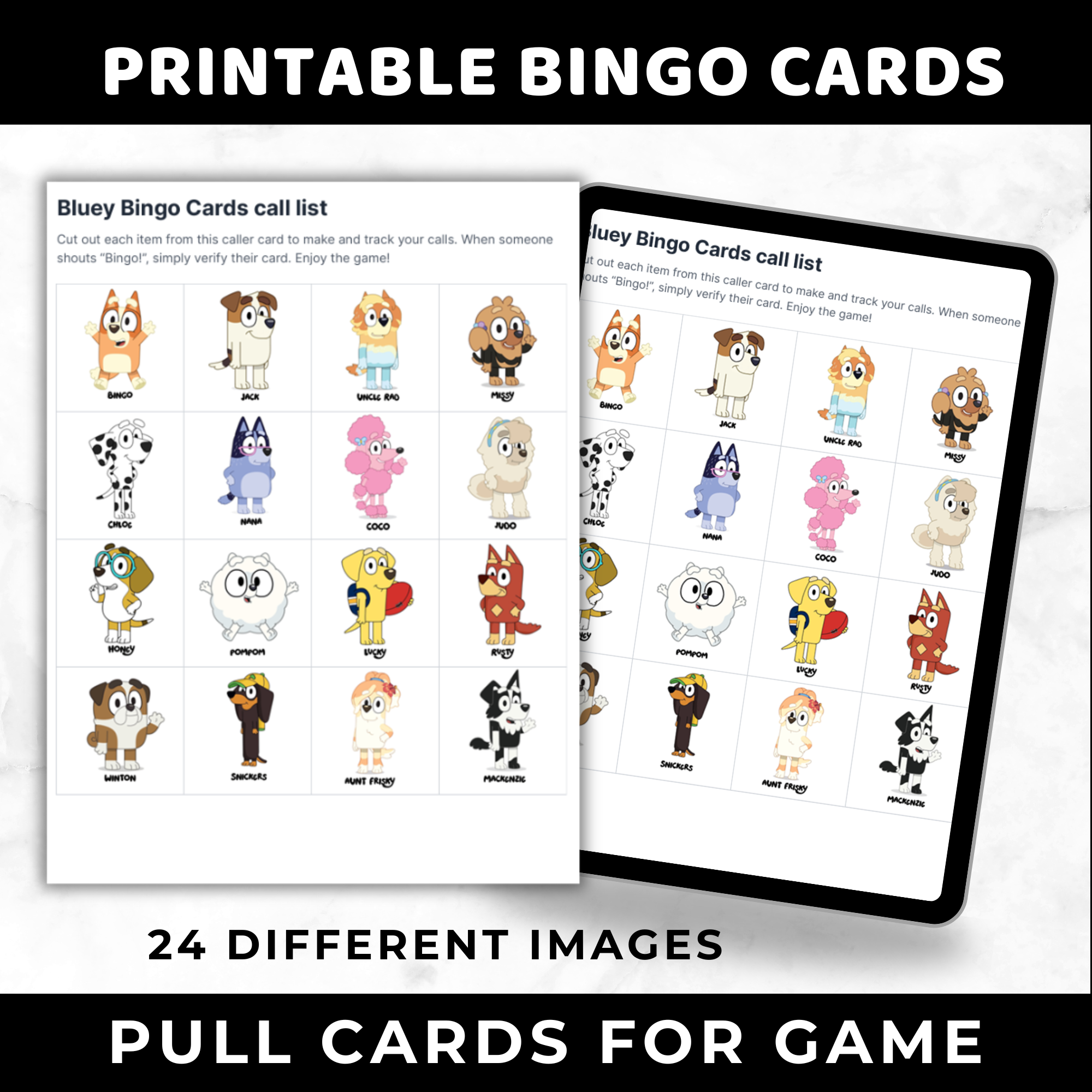 50 Bluey Bingo Cards for Kids