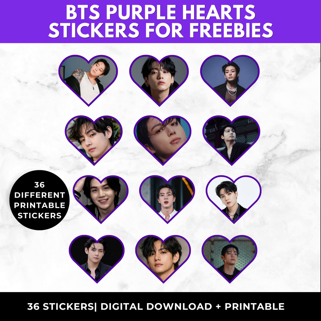 BTS Purple Heart Stickers Printable | Kpop Sticker Sheet | BTS Party Favors | BTS ARMY Stickers | BTS Printable Stickers