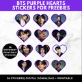 BTS Purple Heart Stickers Printable | Kpop Sticker Sheet | BTS Party Favors | BTS ARMY Stickers | BTS Printable Stickers