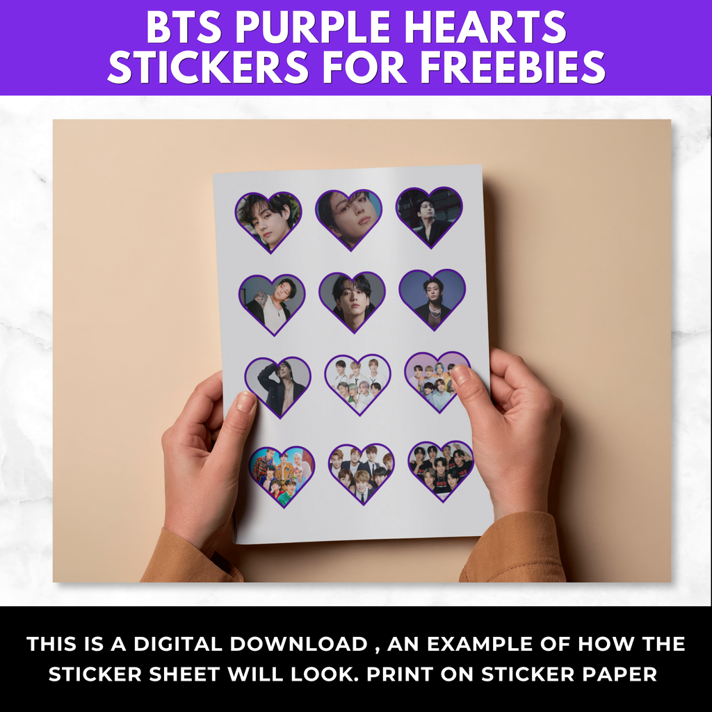 BTS Purple Heart Stickers Printable | Kpop Sticker Sheet | BTS Party Favors | BTS ARMY Stickers | BTS Printable Stickers