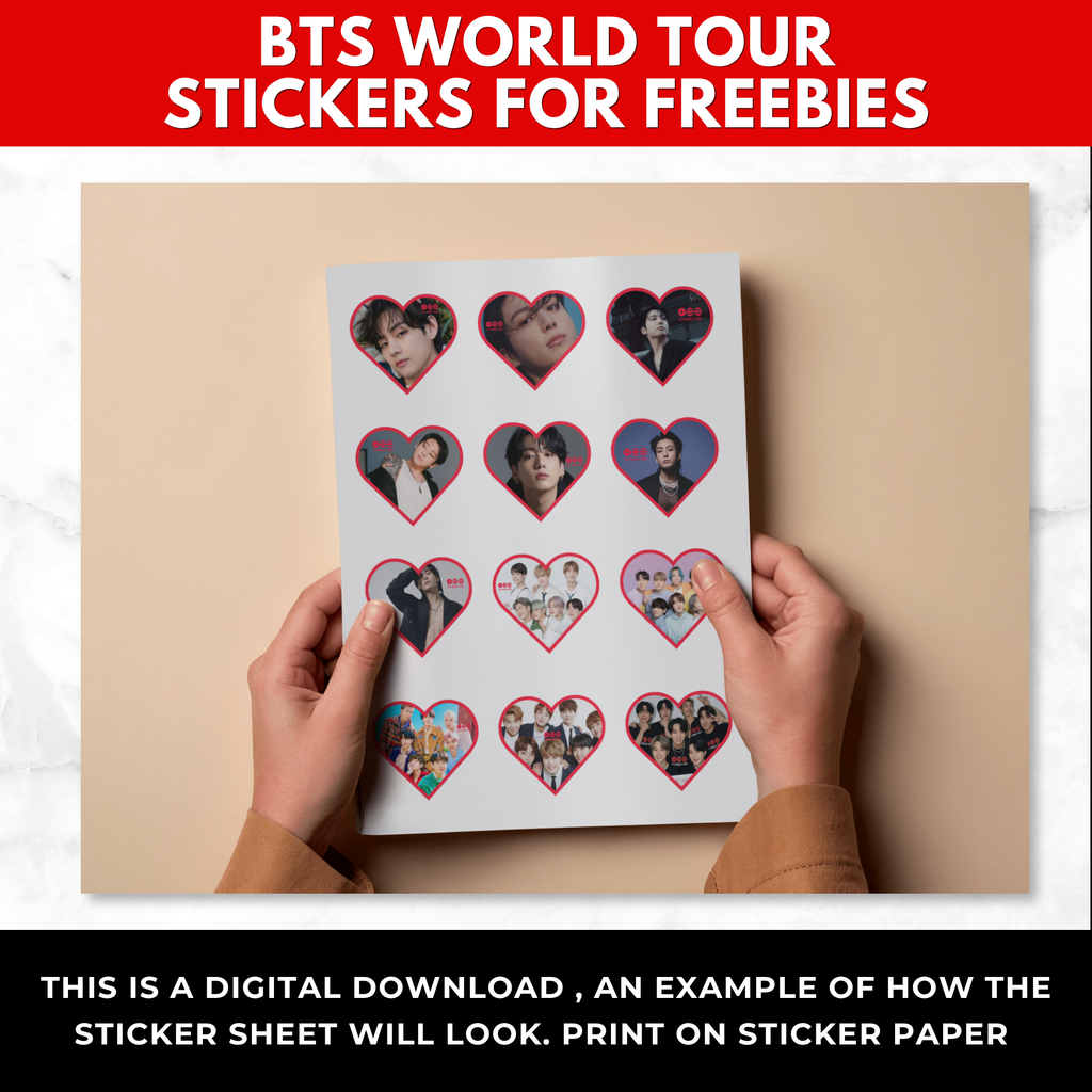 BTS World Tour Stickers Printable | Kpop Sticker Sheet | BTS Army Freebies | Army Party Favors | BTS Printable Stickers | Instant Download