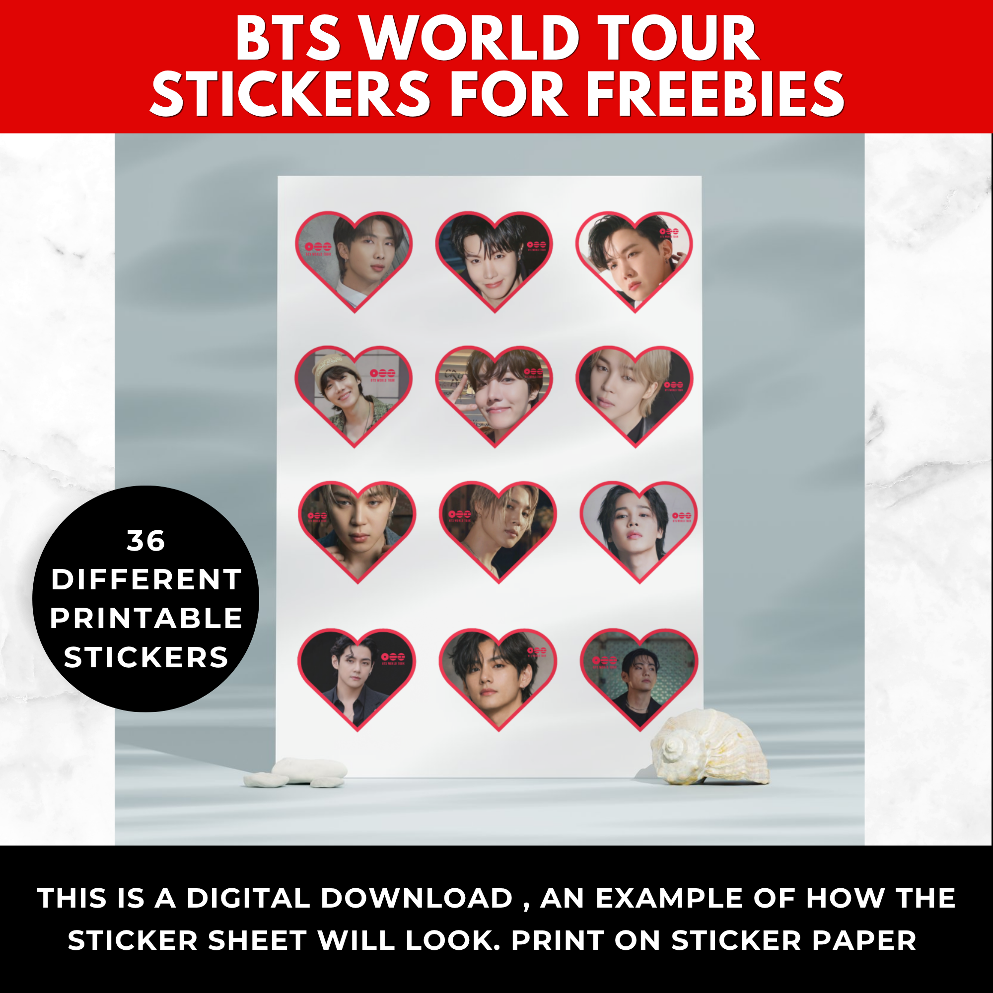 BTS World Tour Stickers Printable | Kpop Sticker Sheet | BTS Army Freebies | Army Party Favors | BTS Printable Stickers | Instant Download