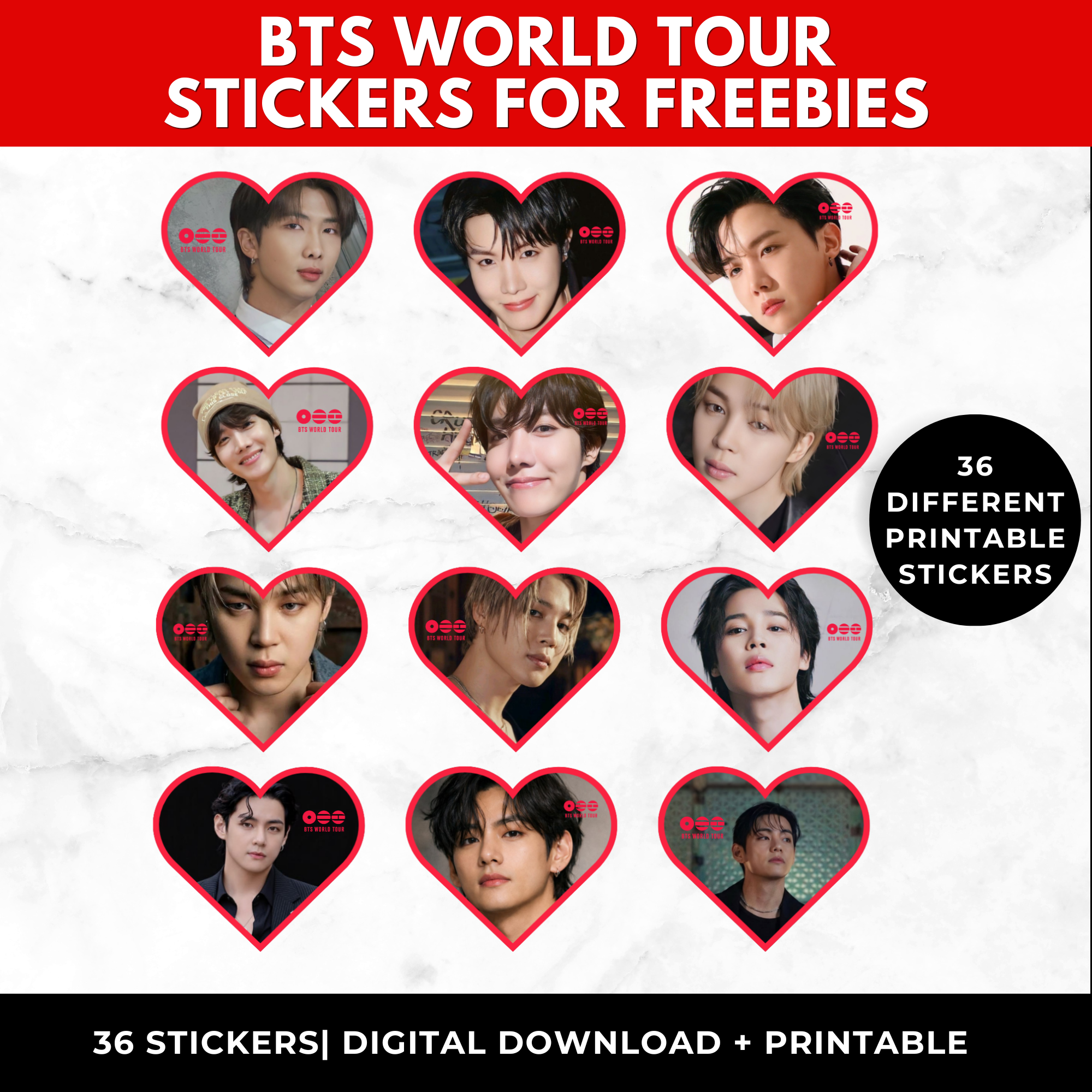 BTS World Tour Stickers Printable | Kpop Sticker Sheet | BTS Army Freebies | Army Party Favors | BTS Printable Stickers | Instant Download