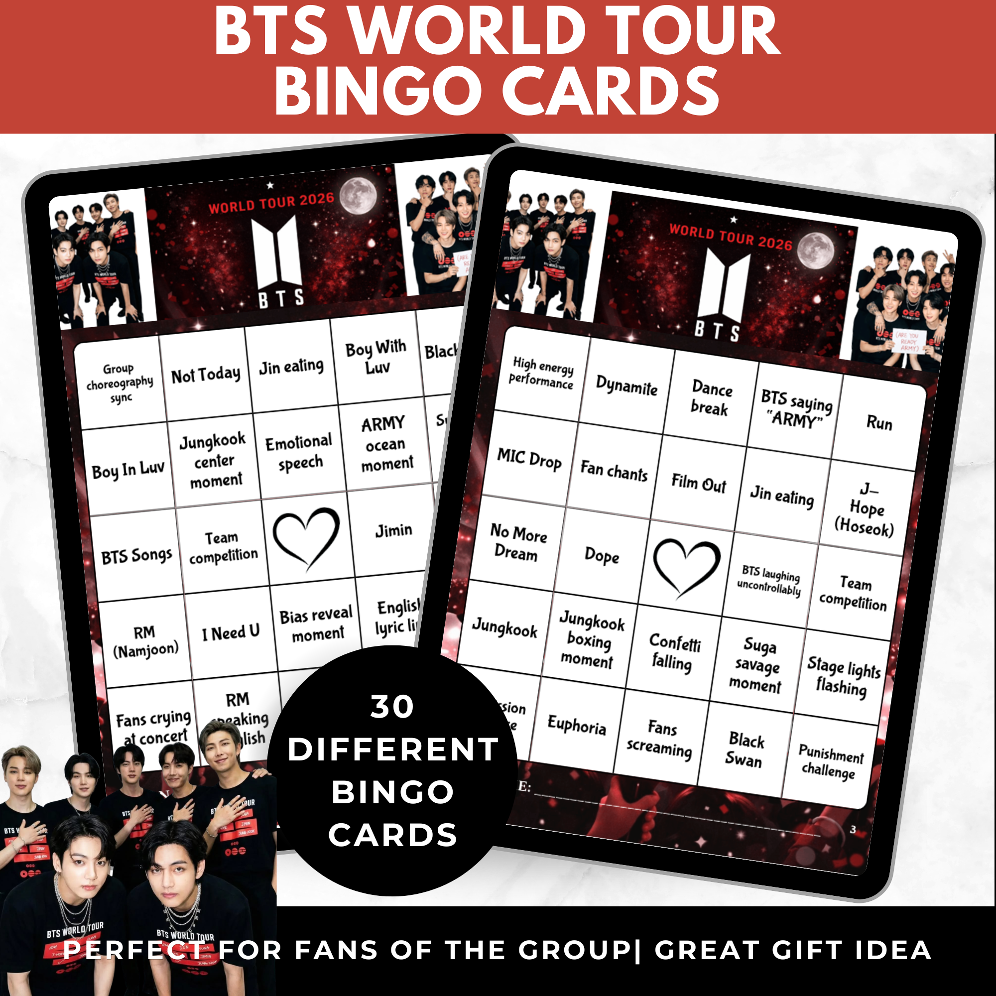 BTS World Tour Bingo Cards | K-pop Fan Party Game | BTS Birthday Party Games | Printable Bts 2026 Tour Game | ARMY Game Night