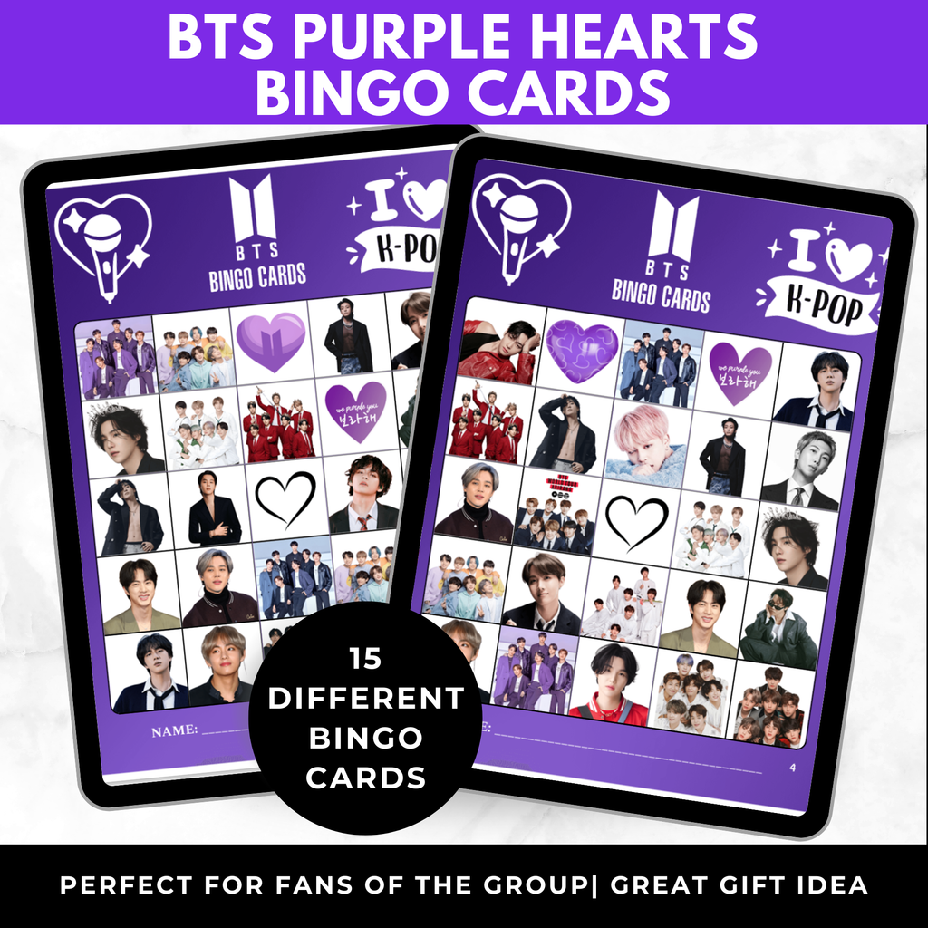 BTS Purple Hearts Bingo Cards | K-pop Fan Party Game | BTS Birthday Party Games |