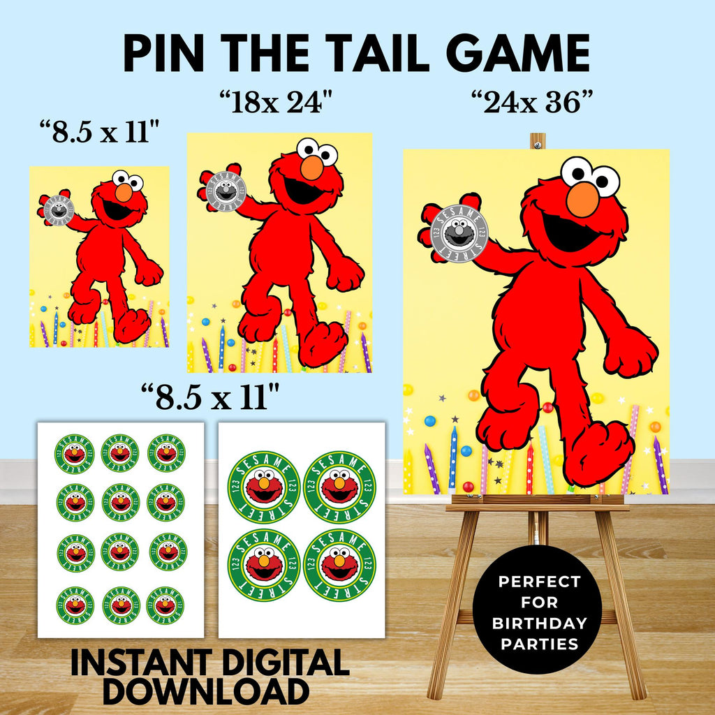 Elmo Pin the Tail Game | Printable Elmo Birthday Party Game | Pin the Sticker on Elmo | Sesame Birthday Game