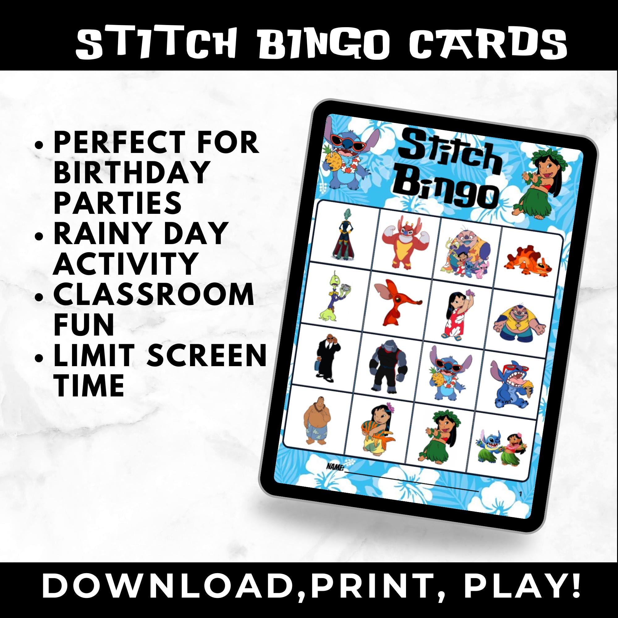 Lilo & Stitch Bingo Cards | Stitch Birthday Game | Lilo & Stitch Birthday Party Activity | Stitch Party Favors | Printable Bingo Cards for Kids