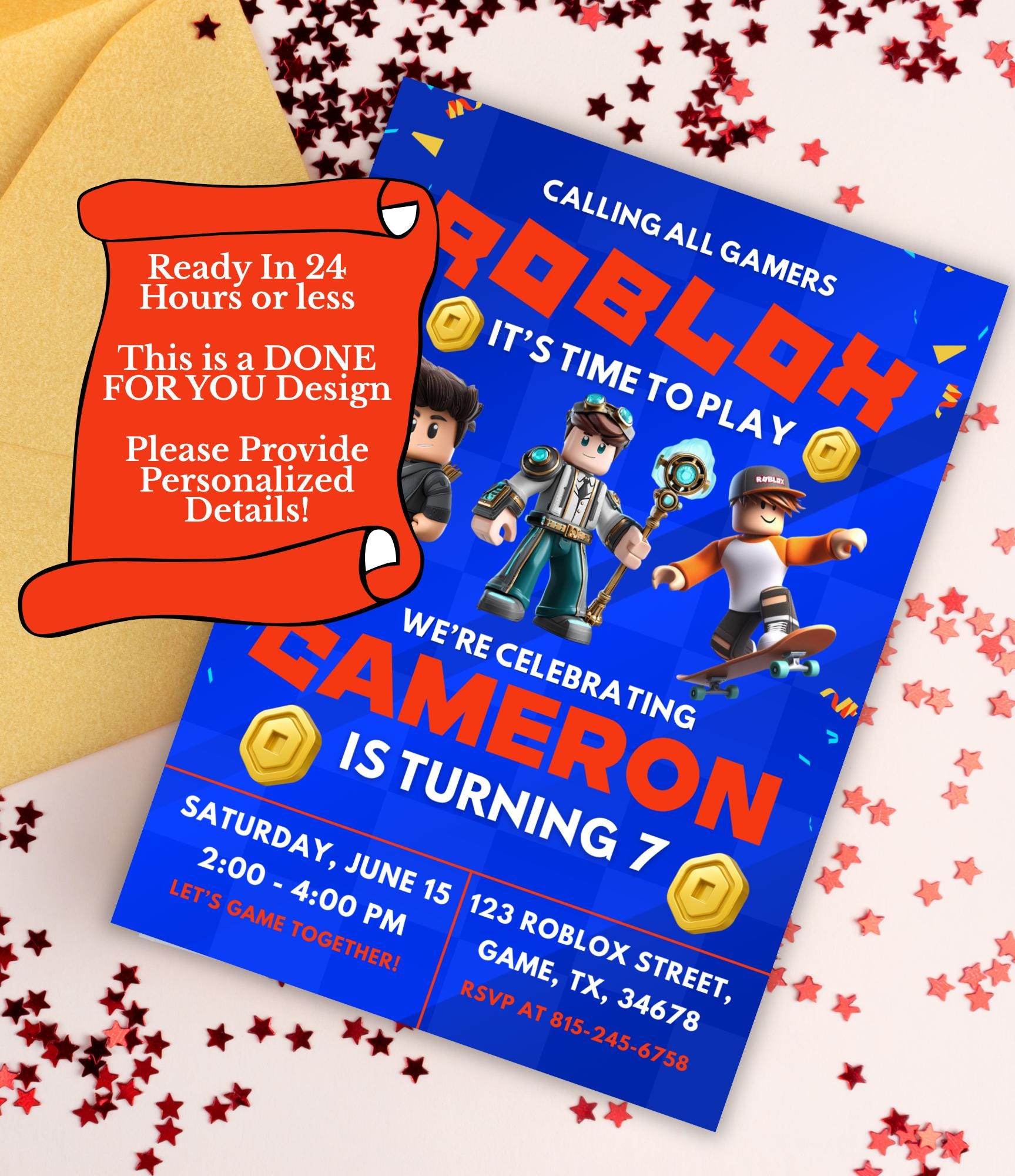 Roblox Birthday Invitation | Roblox Birthday Party | Printable Gaming Invite for Kids | Roblox Boy Party |  Done for You Birthday Invitation