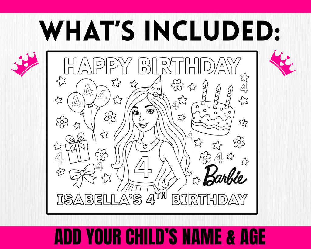Custom Fashion Doll Birthday Coloring Page | Girls Birthday Bingo Cards| | Personalized Doll Birthday Activity Bundle