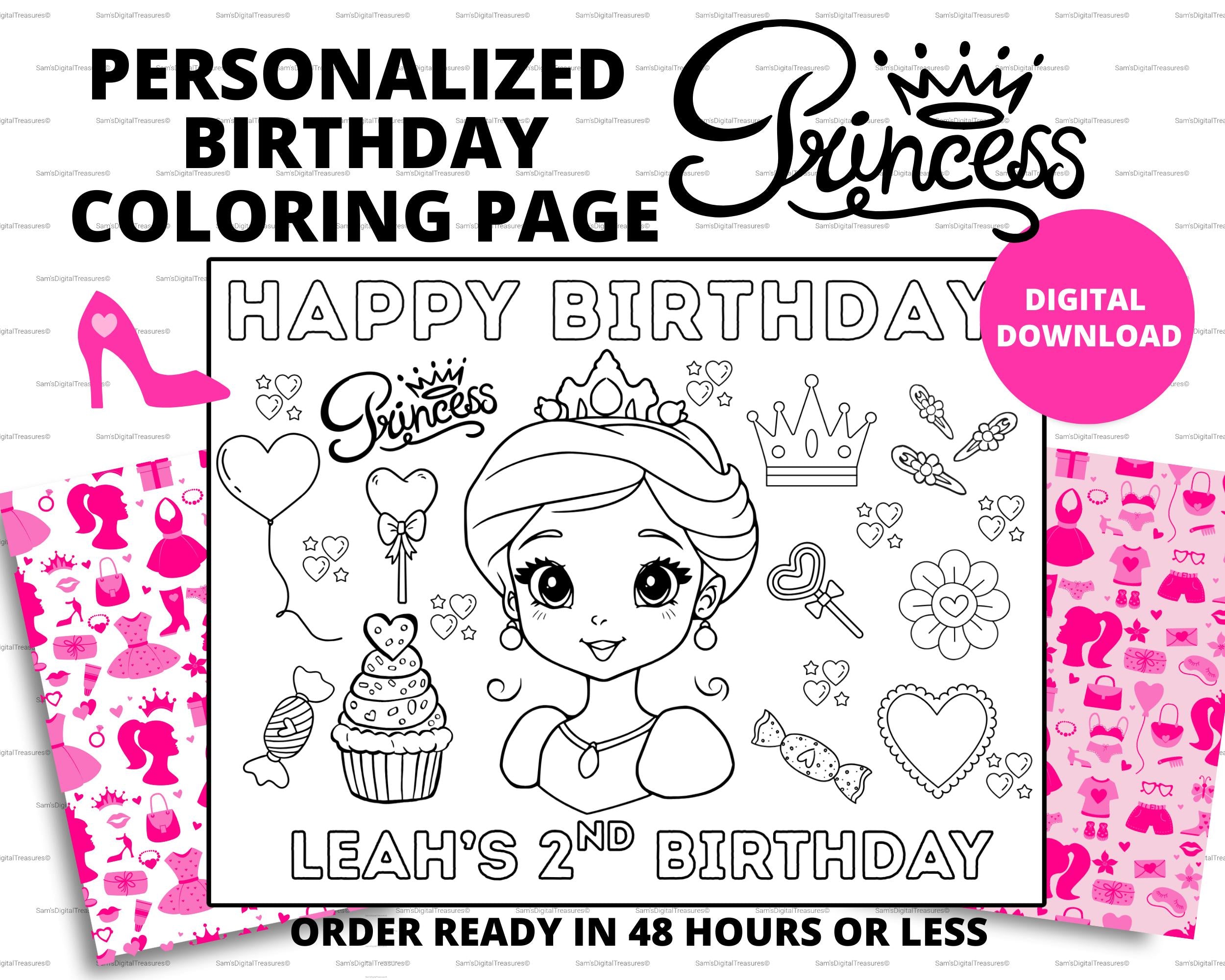 Princess Birthday Printable | Custom Princess Birthday Activity | Princess Party Favor | Princess Birthday Coloring Page