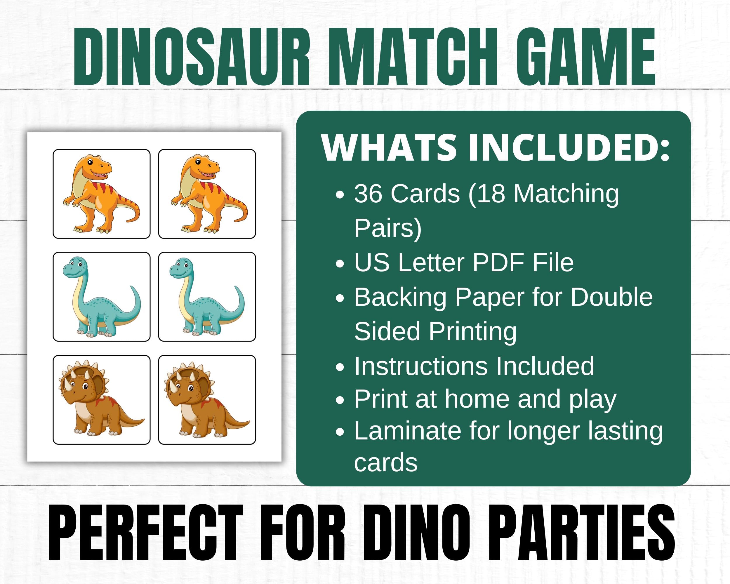 Dinosaur Matching Game for Kids Birthday Party | Dino Birthday Game | Printable Memory Game