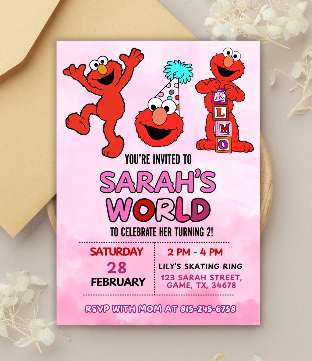 Custom Girly Elmo Birthday Invitation | Elmo Girl Birthday Party Invite