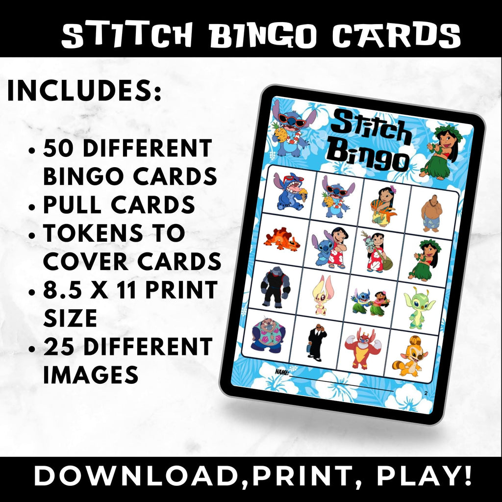 Lilo & Stitch Bingo Cards | Stitch Birthday Game | Lilo & Stitch Birthday Party Activity | Stitch Party Favors | Printable Bingo Cards for Kids