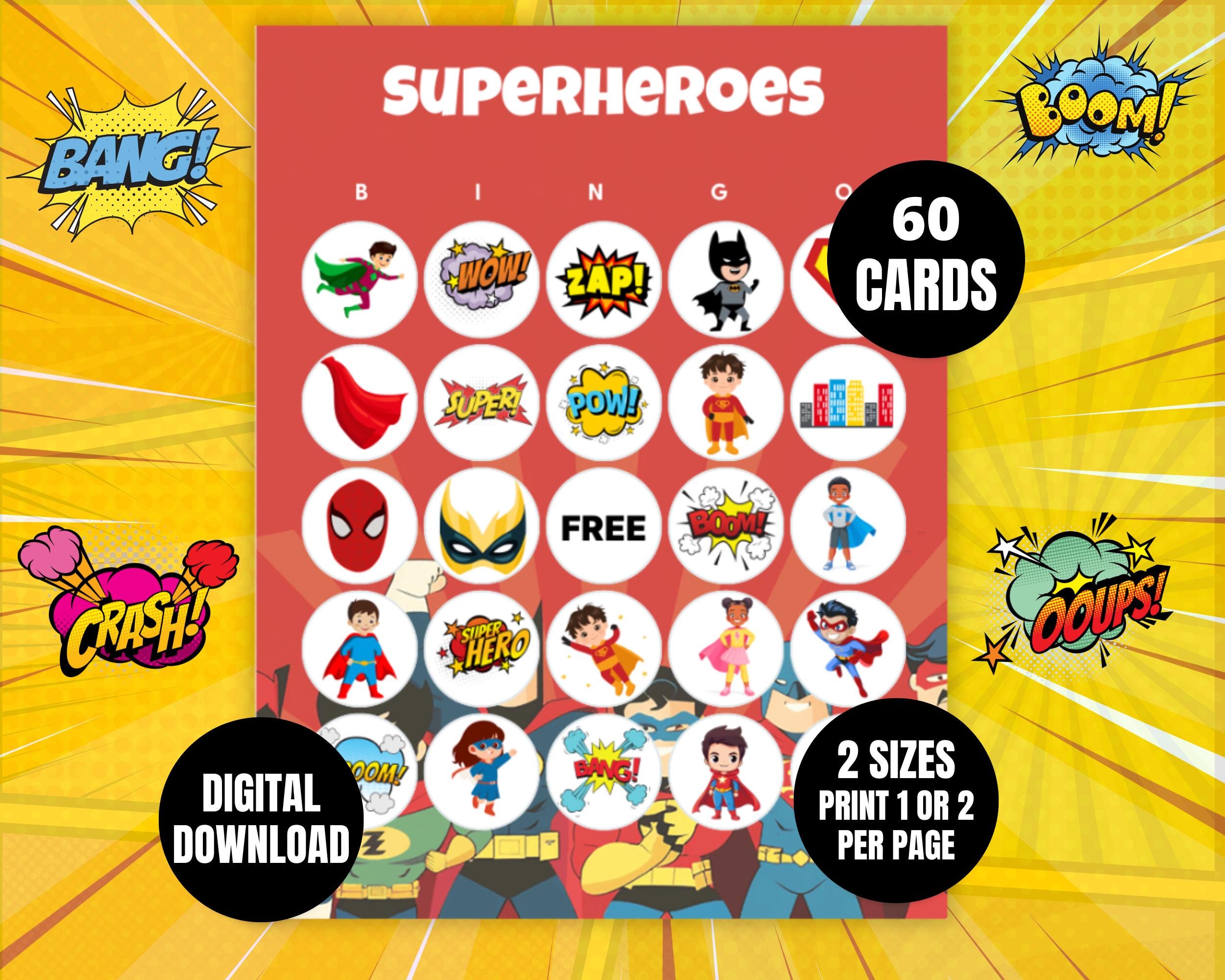 Superhero Bingo Cards | Printable Superhero Birthday Party Game | Kids Party Activity