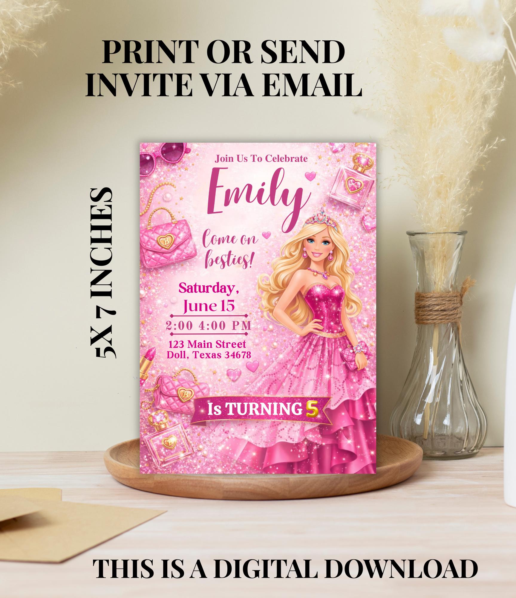 Custom Fashion Doll Birthday Invitation Card | Personalized Barbie Doll Birthday Card | Custom Digital Kids Party Invitation | Doll Birthday Party