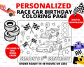 Personalized Race Car Birthday Coloring Page | Birthday Activity Sheet |