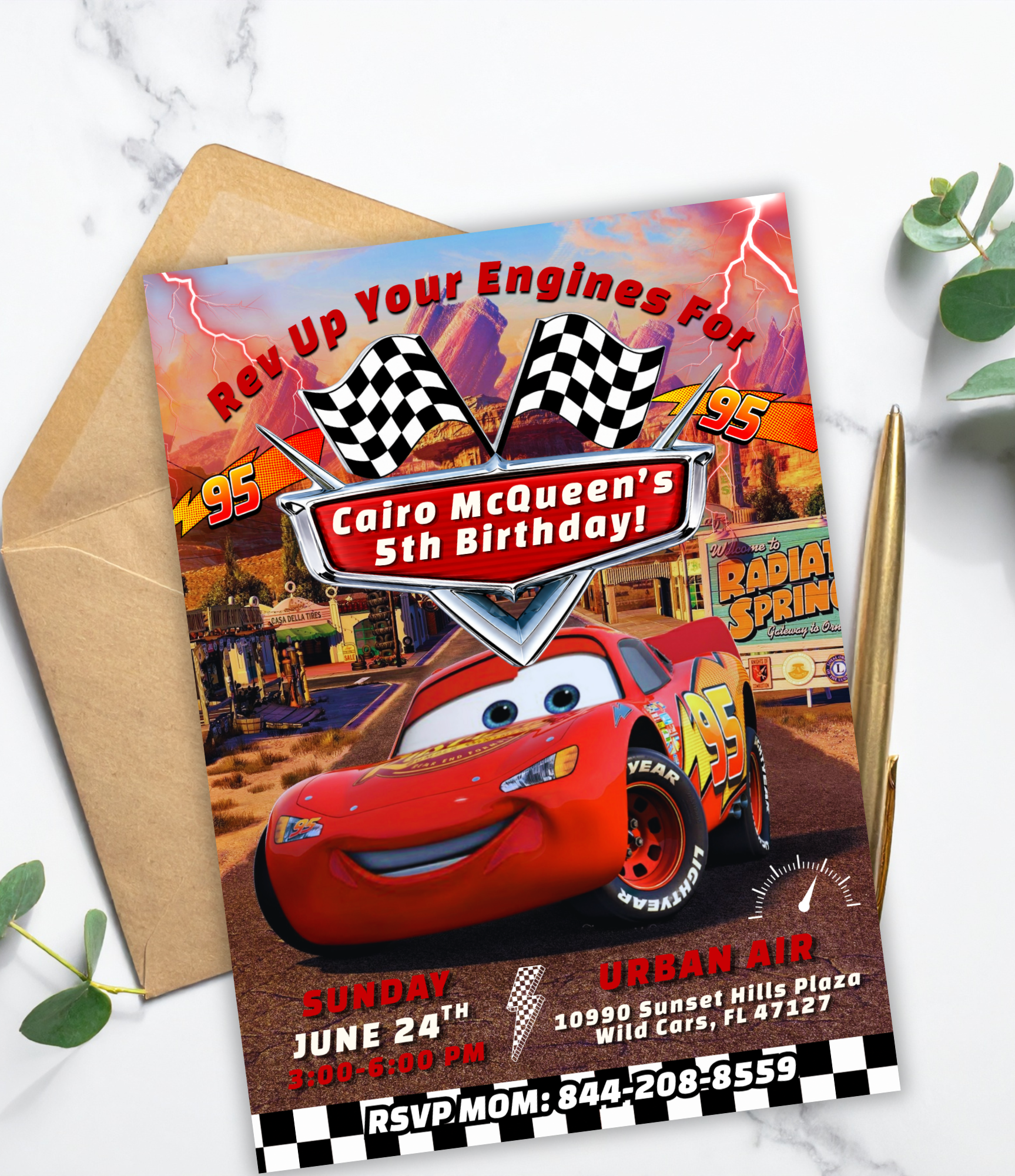 Cars Lightning McQueen Birthday Invitation | Editable Canva Template or Custom 5x7 Digital Invite