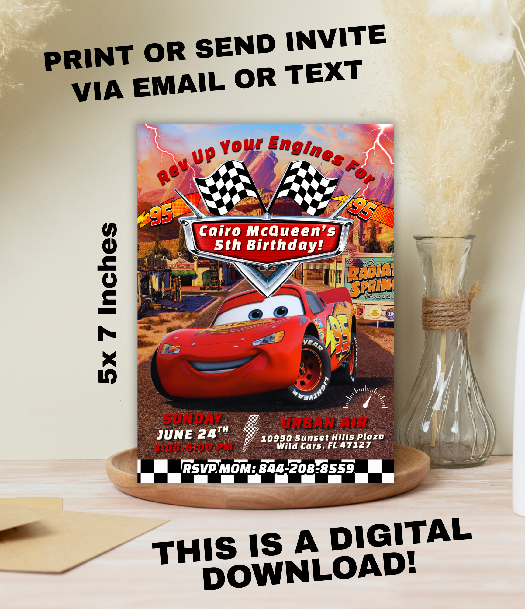 Cars Lightning McQueen Birthday Invitation | Editable Canva Template or Custom 5x7 Digital Invite
