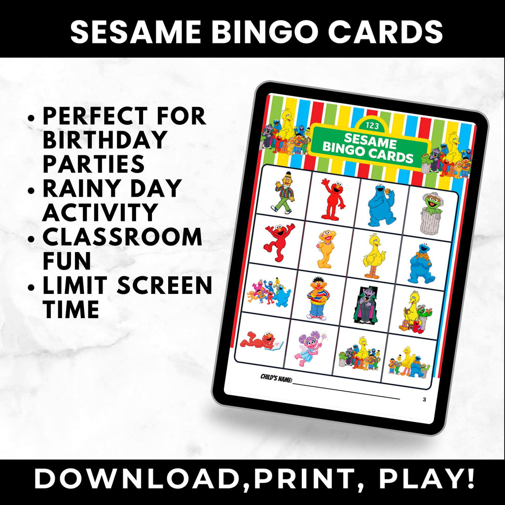 Sesame Street Bingo Cards | Sesame Street Birthday Party Game | Sesame Street Party Favors | Printable Bino Cards for Kids