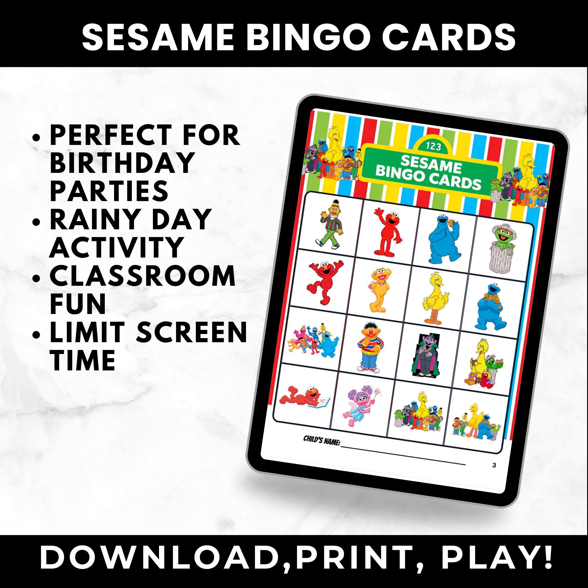Sesame Street Bingo Cards | Sesame Street Birthday Party Game | Sesame Street Party Favors | Printable Bino Cards for Kids