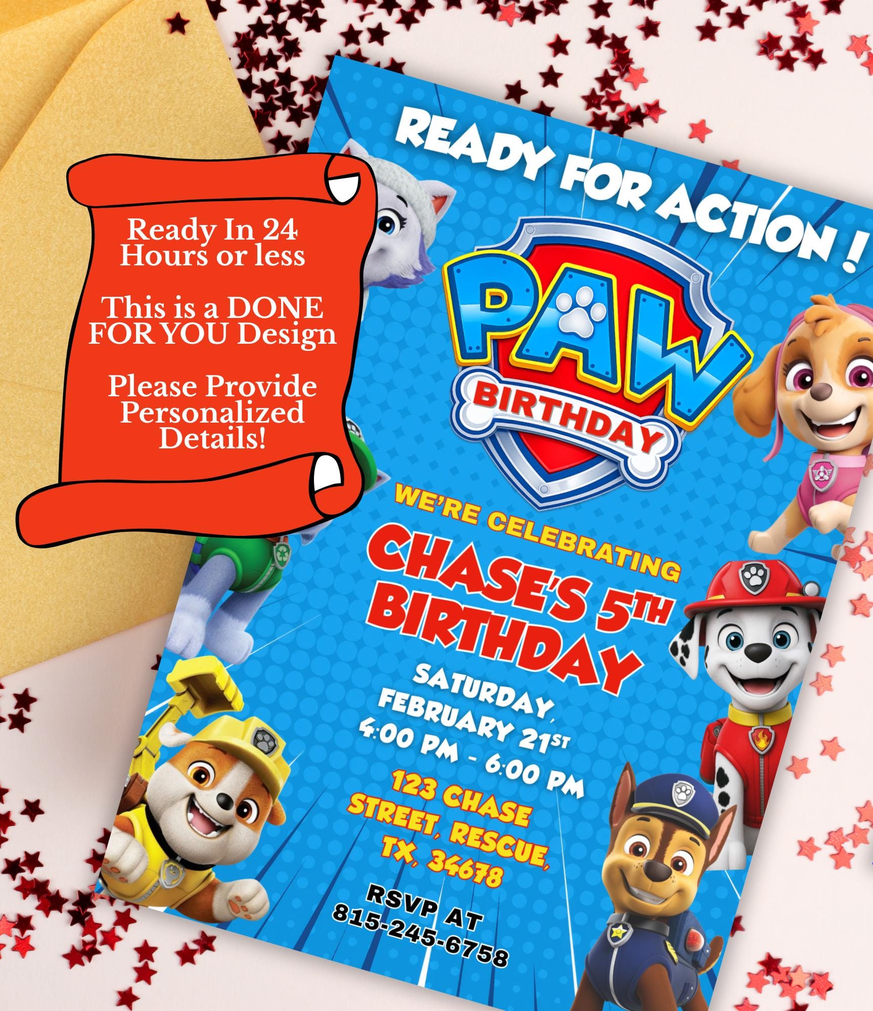 Paw Patrol Birthday Invitation | Printable Paw Birthday Invite | Paw Birthday Party | Done for You Kids Birthday Invitation | Puppy Theme Invite