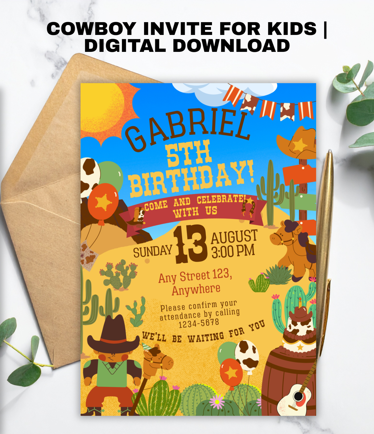 Cowboy birthday invitation printable, invitation design