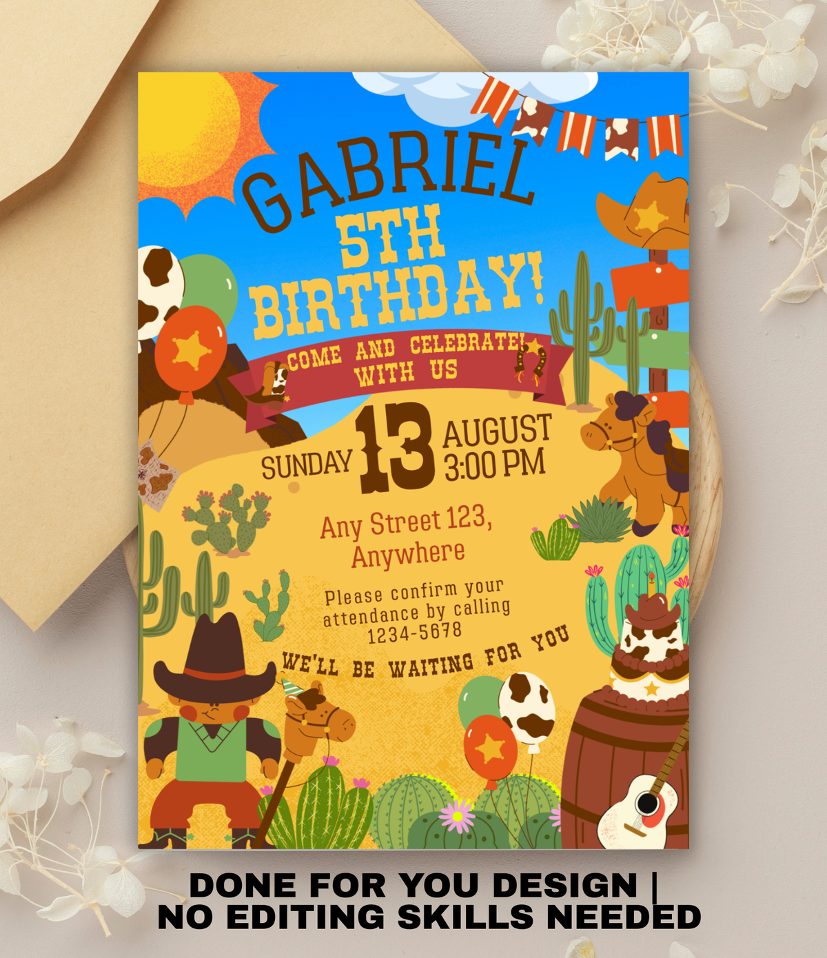 Cowboy birthday invitation printable, invitation design