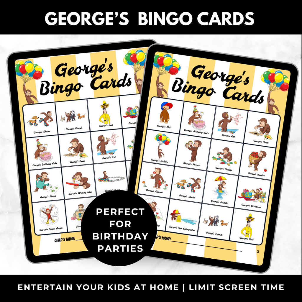 Curious George Bingo Cards for Kids