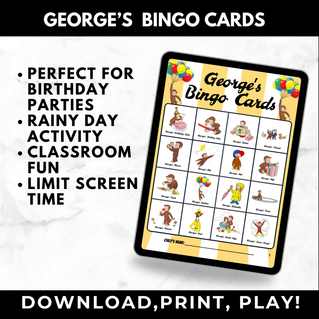 Curious George Bingo Cards for Kids