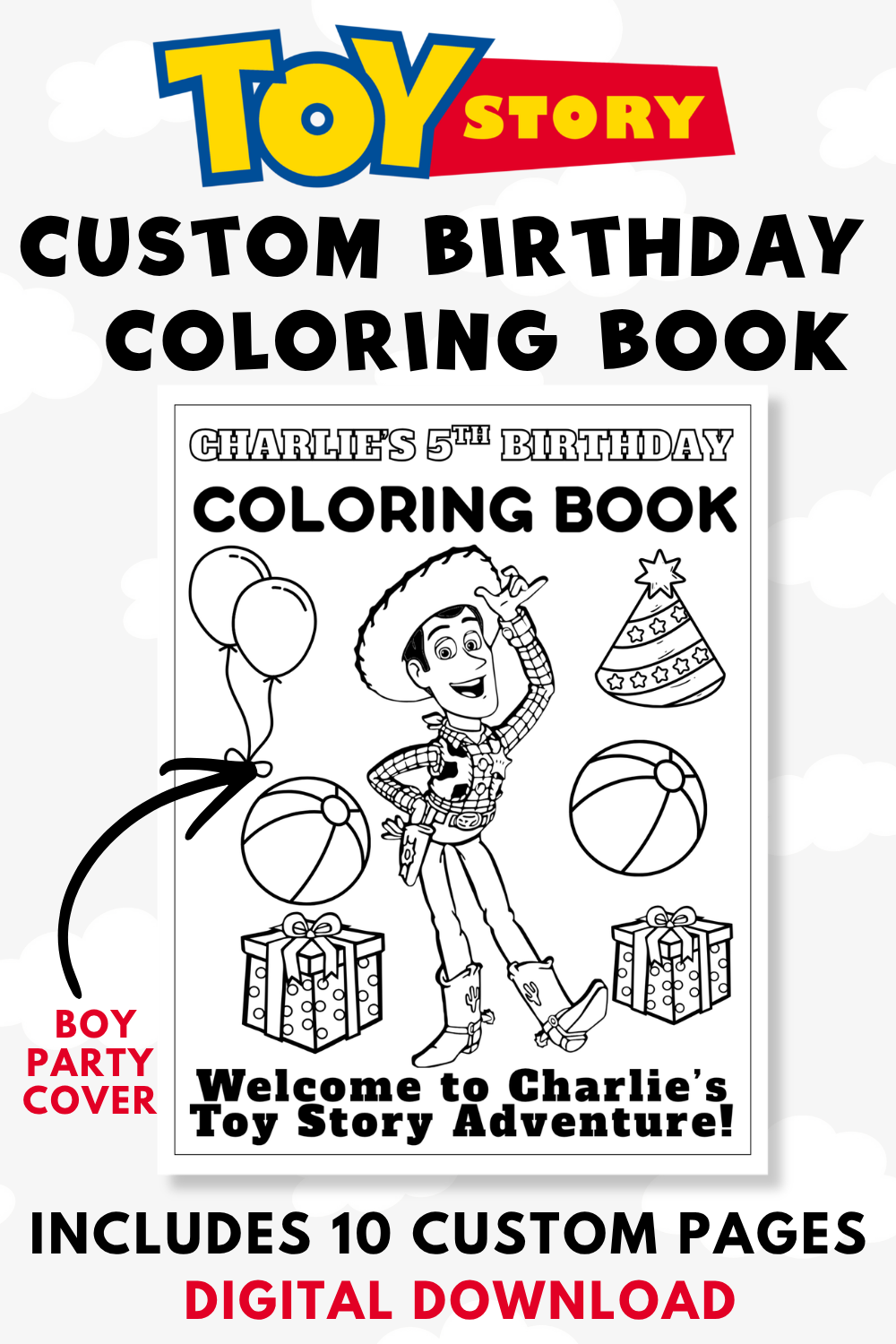 Personalized Toy Story Birthday Coloring Book for Kids | Custom Name & Age Coloring Pages | Boy or Girl Birthday Party Activity | Printable PDF