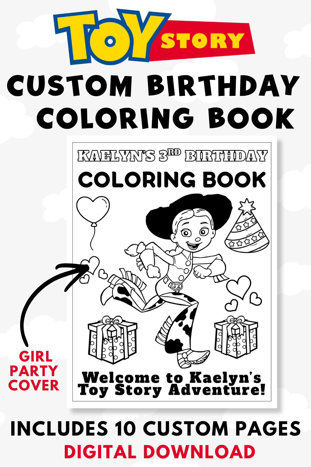 Personalized Toy Story Birthday Coloring Book for Kids | Custom Name & Age Coloring Pages | Boy or Girl Birthday Party Activity | Printable PDF