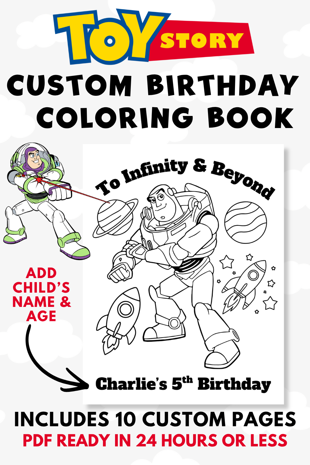 Personalized Toy Story Birthday Coloring Book for Kids | Custom Name & Age Coloring Pages | Boy or Girl Birthday Party Activity | Printable PDF