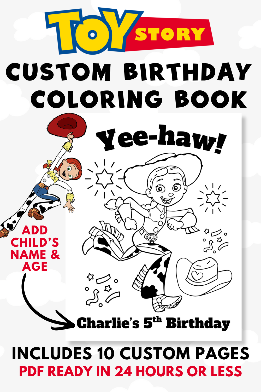 Personalized Toy Story Birthday Coloring Book for Kids | Custom Name & Age Coloring Pages | Boy or Girl Birthday Party Activity | Printable PDF