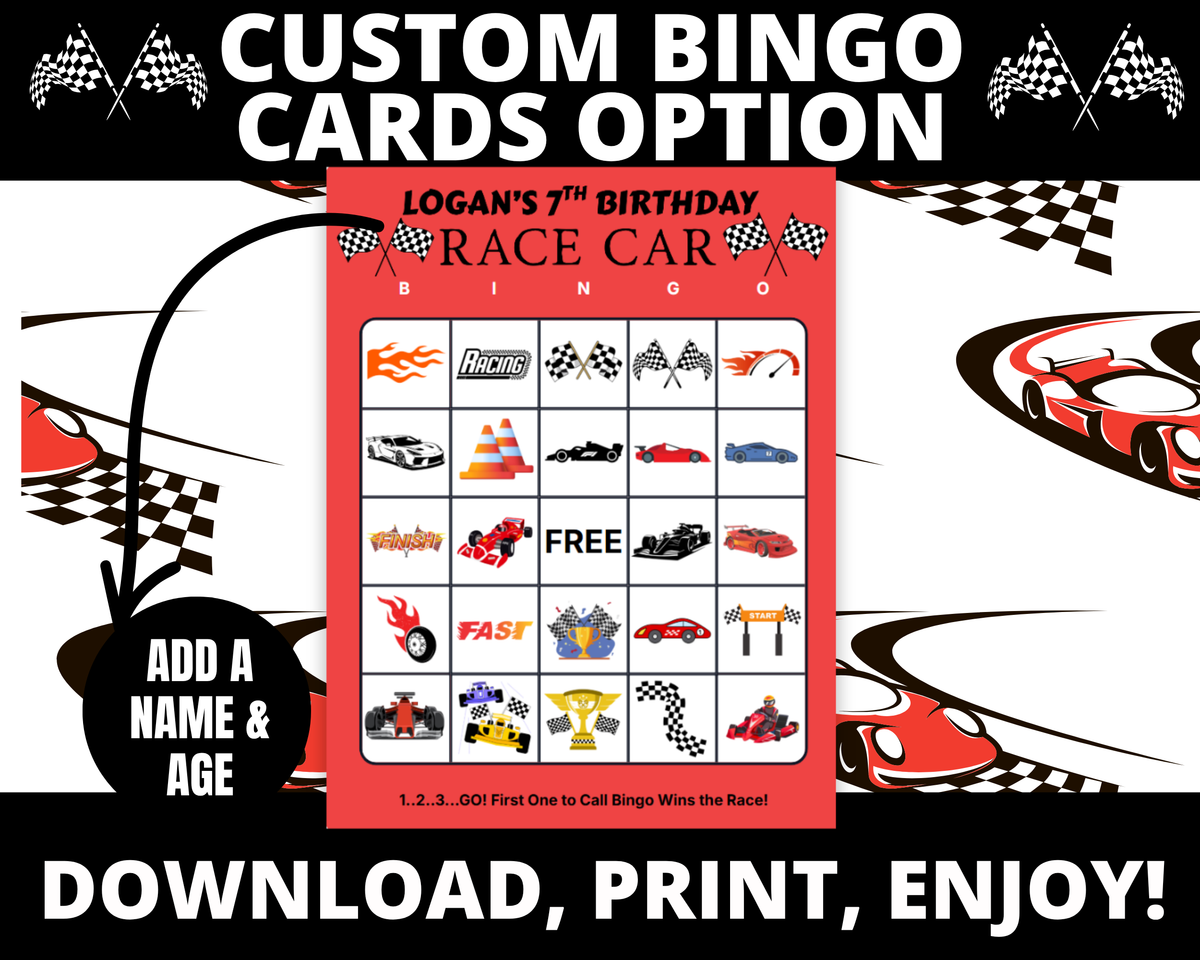 Race Car bingo game printable, bundle preview