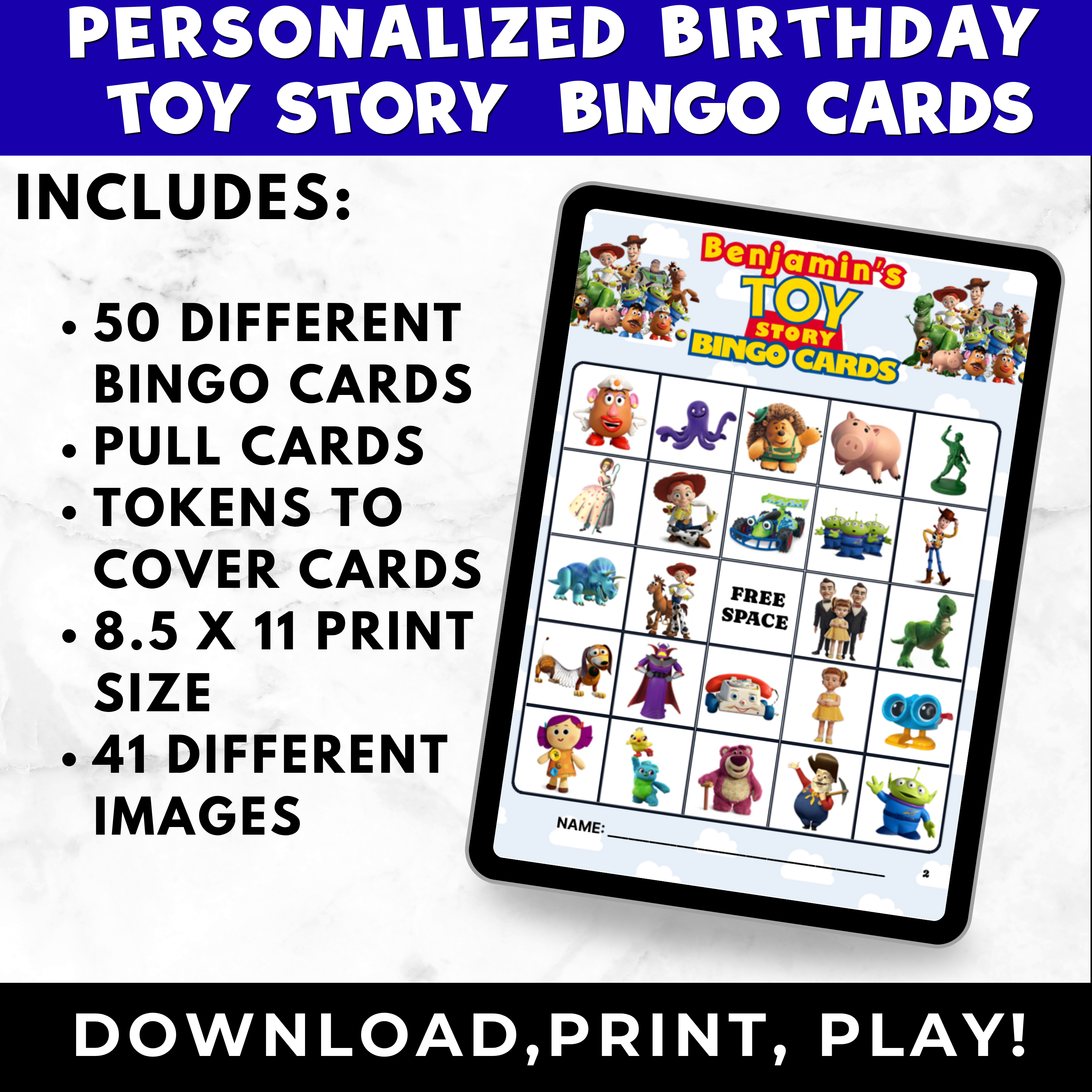 Personalized Toy Story Bingo Cards Printable | Toy Story Birthday Party Game