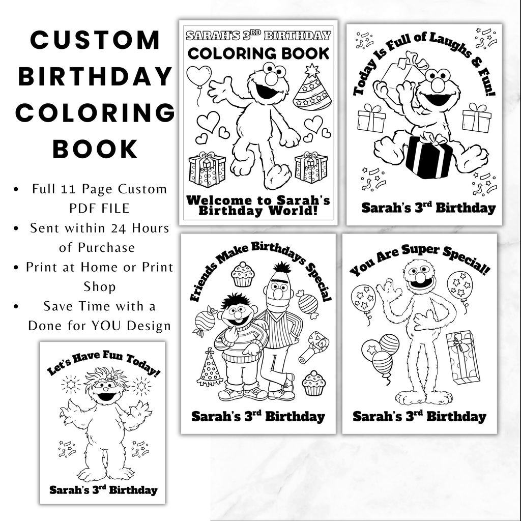 Personalized Elmo Birthday Coloring Book | Custom Kids Printable