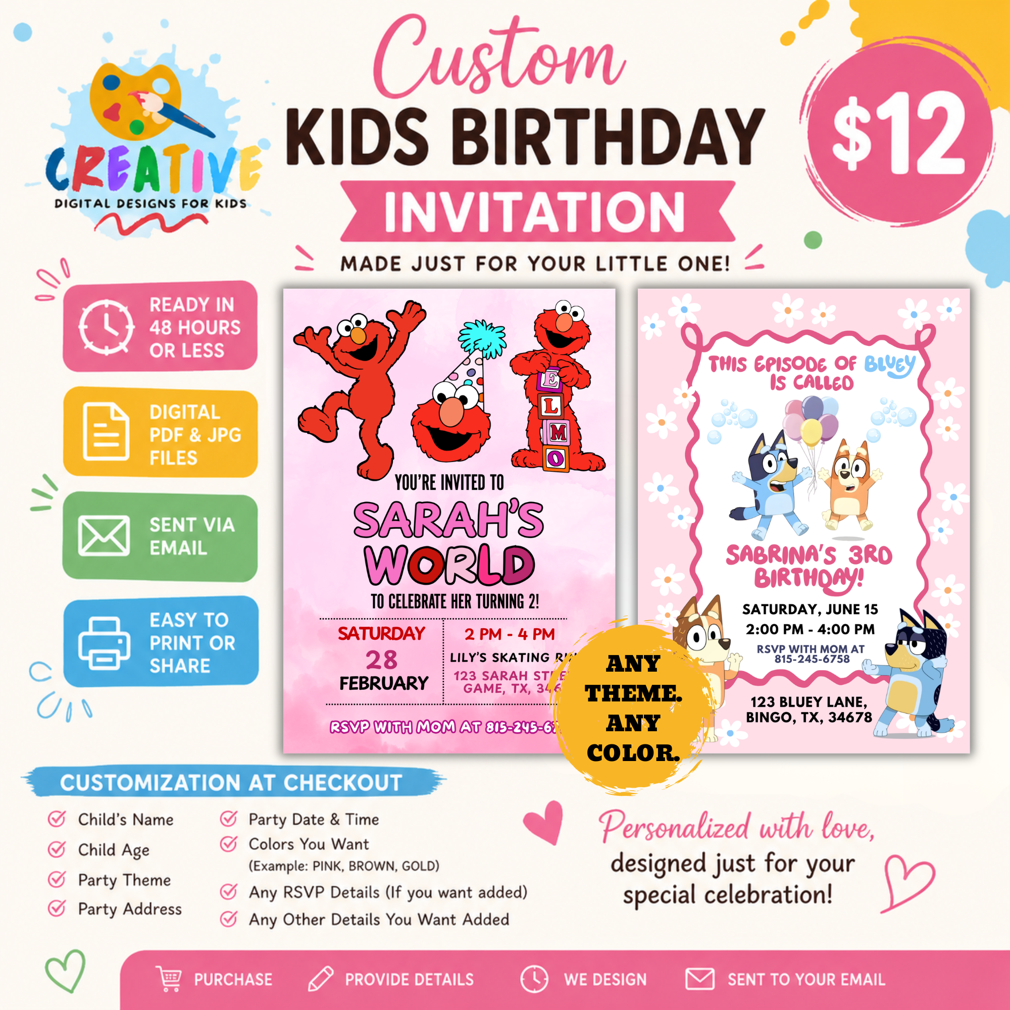 Custom Kids Birthday Invitation | Personalized Party Invite PDF & JPG | Any Theme, Digital Download