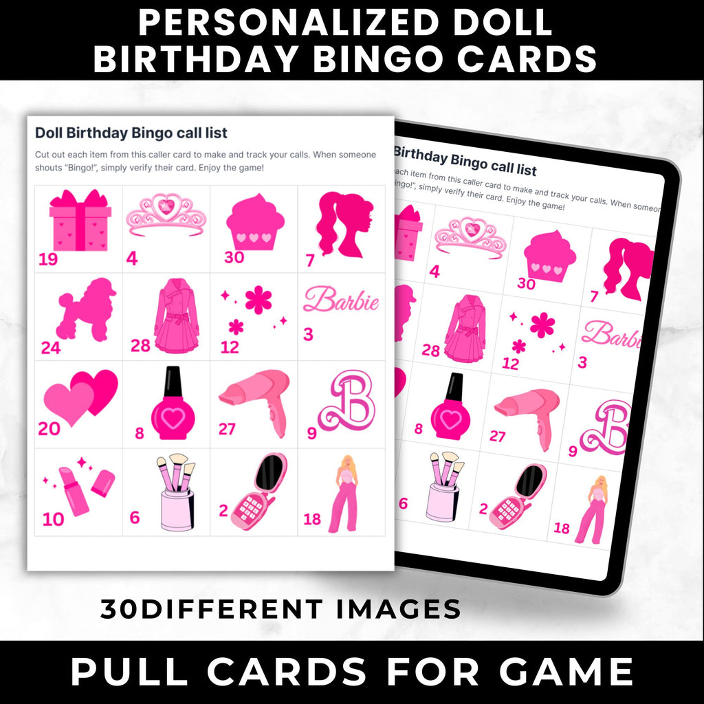 Custom Fashion Doll Birthday Bingo Cards for Girls Party | Printable Bingo Cards for Kids Birthday Activity |