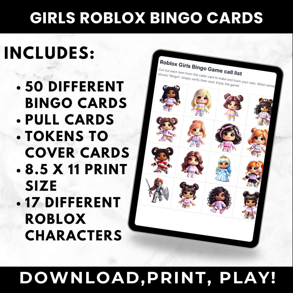 Roblox Girl Birthday Party Game | Roblox Birthday Party | Printable Bingo Cards for Kids |  Roblox Girls Party