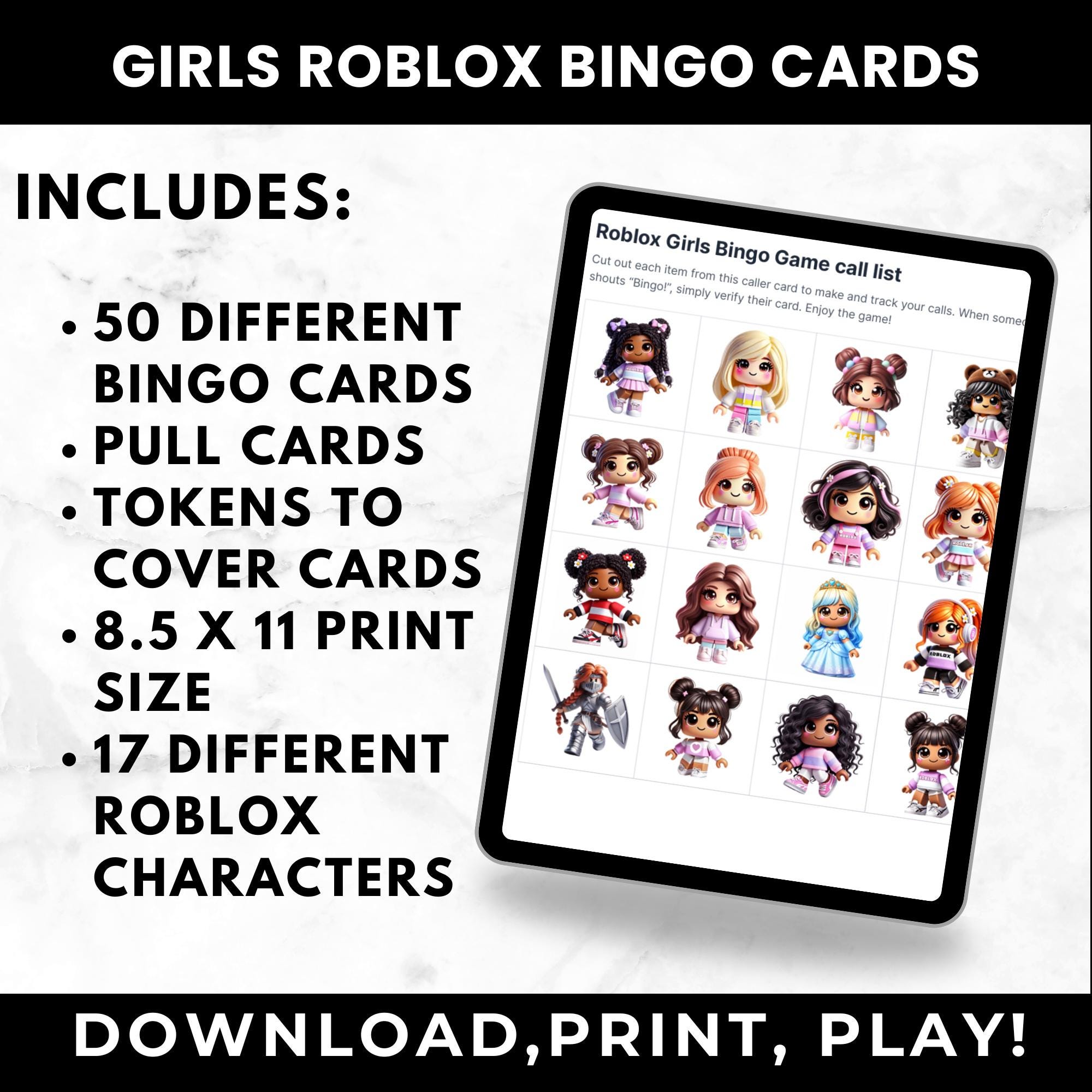 Roblox Girl Birthday Party Game | Roblox Birthday Party | Printable Bingo Cards for Kids |  Roblox Girls Party