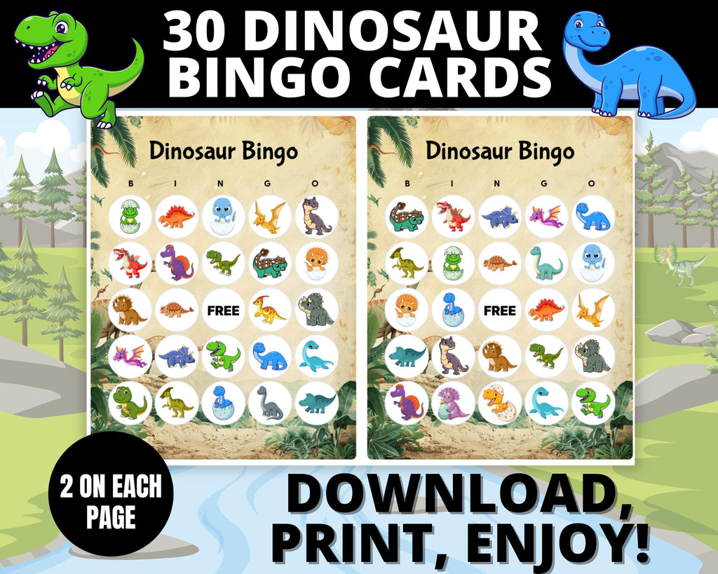 Dinosaur Bingo Game | Dinosaur Birthday Bingo Cards | Fun Dinosaur Party Game For Kids, T-rex Birthday Printable Activity