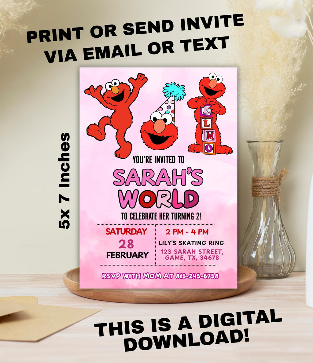 Custom Girly Elmo Birthday Invitation | Elmo Girl Birthday Party Invite