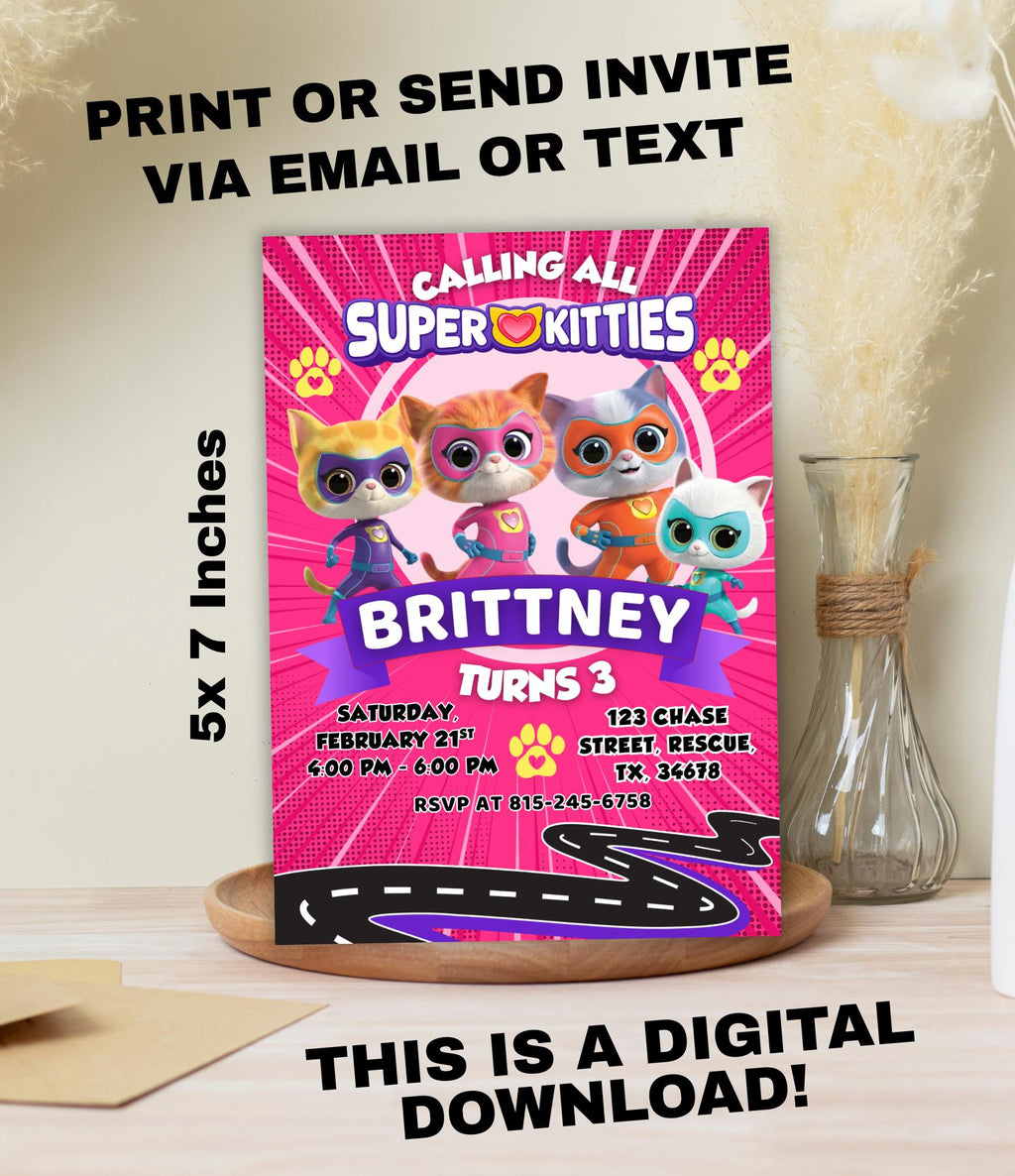 Super Kitty Birthday Invitation for Kids | Kitty Themed Birthday Invite | Done for Kids Birthday Invitation | Kitty Party for Girls