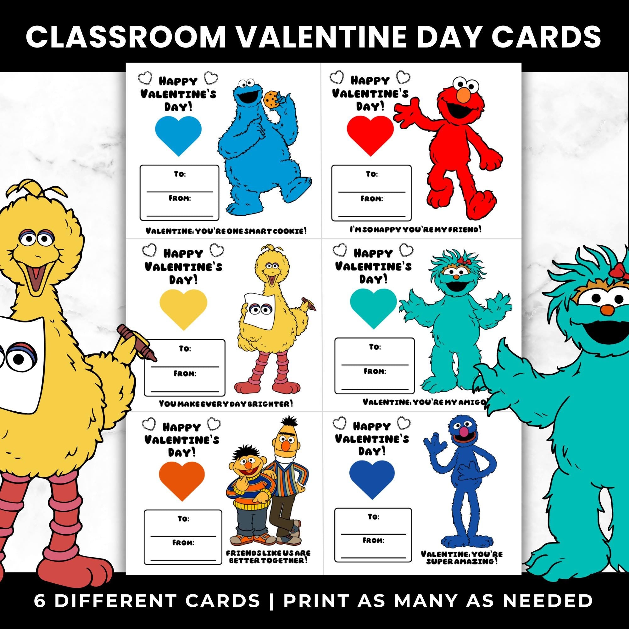 Sesame Street Valentine’s Day Cards for Kids | Printable Classroom Valentines