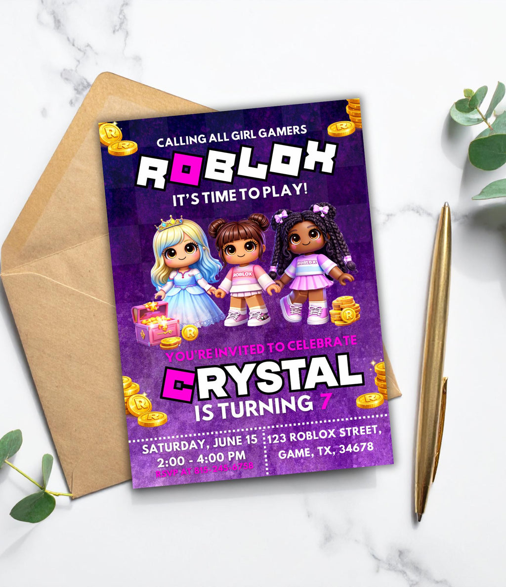 Roblox Girl Birthday Invitation | Roblox Birthday Party | Printable Gaming Invite |  Roblox Girls Party |  Done for You  Birthday Invitation