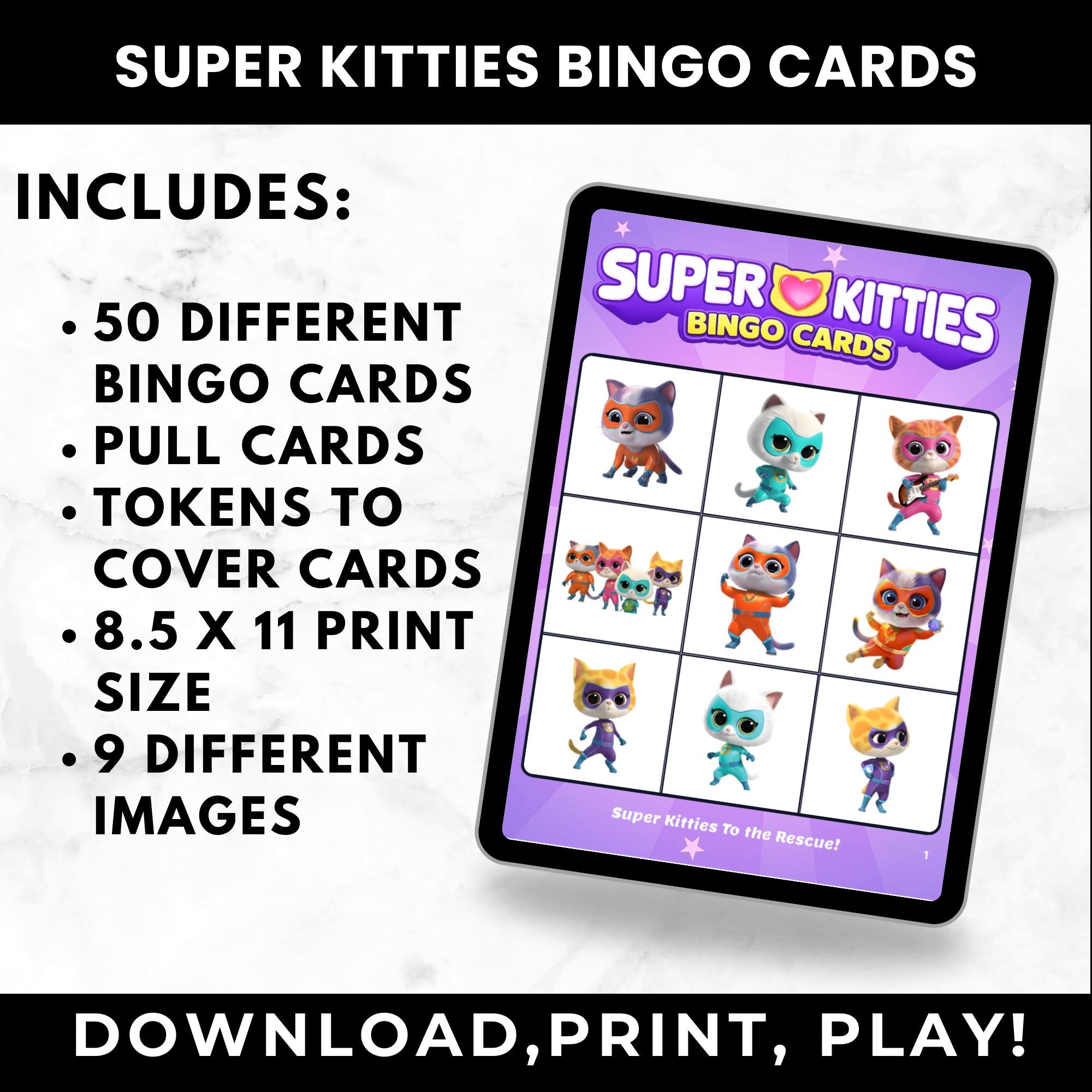 Printable Super Kitties Bingo Cards