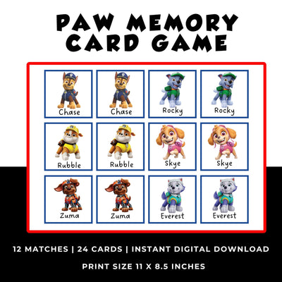 Paw Patrol Memory Match Card Game Party Bag Insert