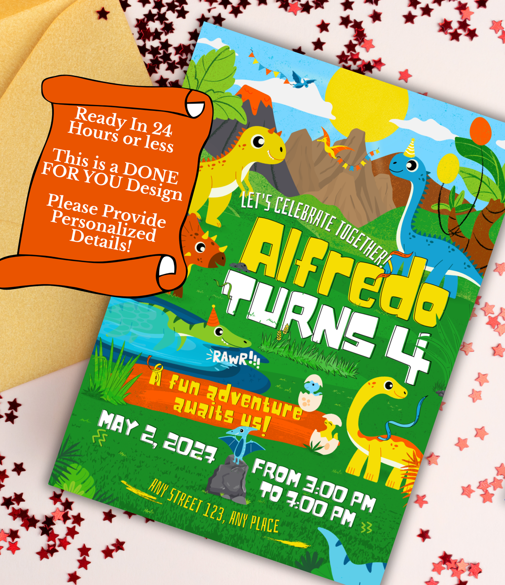 Dinosaur birthday invitation printable, product mockup